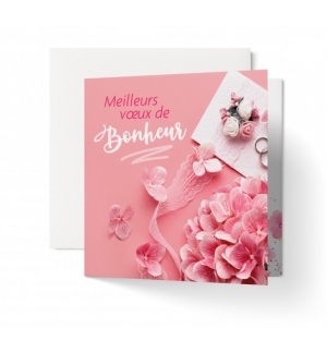Carte double Fleurs roses mariage