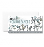 Carte double Fleurs et branches vertes avec le texte Sincères Condoléances. 