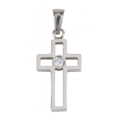 Pendentif Croix en acier inoxydable et zirconium Pendentif Croix en acier inoxydable et zirconium