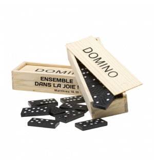Jeu de dominos dans un coffret en bois