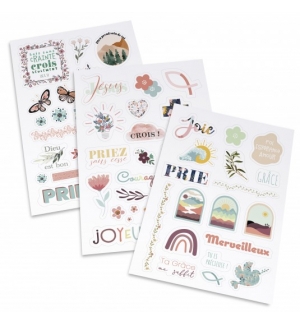 Lot de 3 planches d'autocollants - motifs chrétiens