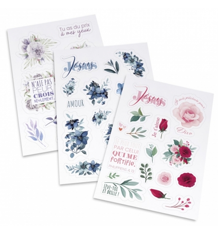 Lot de 3 planches d'autocollants - motifs floraux Lot de 3 planches d'autocollants - motifs floraux