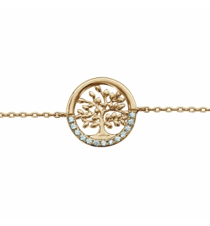  BRACELET PLAQUÉ OR ARBRE DE VIE OXYDES BLANCS SERTIS 16+3CM