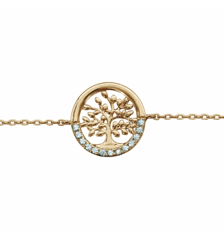  BRACELET PLAQUÉ OR ARBRE DE VIE OXYDES BLANCS SERTIS 16+3CM