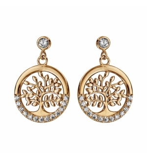BOUCLES D'OREILLES TIGE PLAQUÉ OR ARBRE DE VIE OXYDES BLANCS SERTIS