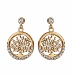 BOUCLES D'OREILLES TIGE PLAQUÉ OR ARBRE DE VIE OXYDES BLANCS SERTIS