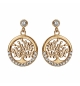 BOUCLES D'OREILLES TIGE PLAQUÉ OR ARBRE DE VIE OXYDES BLANCS SERTIS