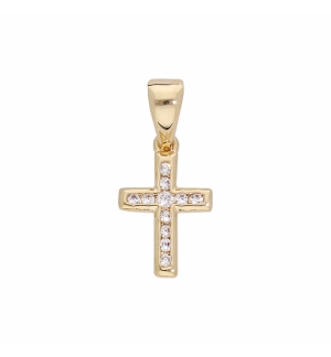 PENDENTIF CROIX PLAQUÉ OR OXYDES BLANCS SERTIS PETIT MODELE
