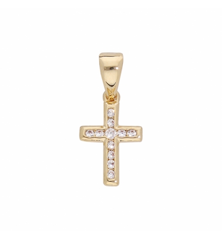 PENDENTIF CROIX PLAQUÉ OR OXYDES BLANCS SERTIS PETIT MODELE