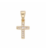 PENDENTIF CROIX PLAQUÉ OR OXYDES BLANCS SERTIS PETIT MODELE