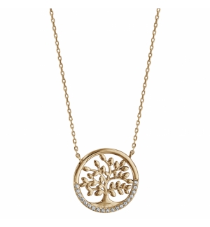 COLLIER PLAQUÉ OR ARBRE DE VIE OXYDES BLANCS SERTIS 40+5CM COLLIER PLAQUÉ OR ARB