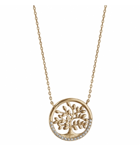 COLLIER PLAQUÉ OR ARBRE DE VIE OXYDES BLANCS SERTIS 40+5CM COLLIER PLAQUÉ OR ARB
