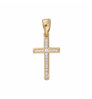 PENDENTIF CROIX PLAQUÉ OR OXYDES BLANCS SERTIS GRAND MODELE