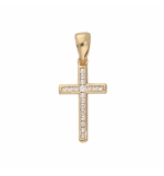 PENDENTIF CROIX PLAQUÉ OR OXYDES BLANCS SERTIS GRAND MODELE