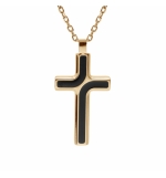 COLLIER ACIER ET PVD JAUNE CHAINE FORCAT AVEC PENDENTIF CROIX 35 X 25MM ET RESIN