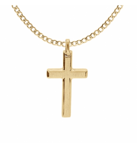 COLLIER ACIER ET PVD JAUNE CHAINE GOURMETTE AVEC PENDENTIF CROIX 33 X 17MM 55+5C COLLIER ACIER ET PVD JAUNE CHAINE GOURMETTE AVEC PENDENTIF CROIX 33 X 17MM 55+5C