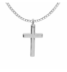COLLIER ACIER CHAINE GOURMETTE AVEC PENDENTIF CROIX 33 X 17MM 55+5CM