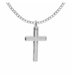 COLLIER ACIER CHAINE GOURMETTE AVEC PENDENTIF CROIX 33 X 17MM 55+5CM