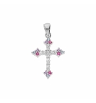 PENDENTIF ARGENT RHODIE CROIX OXYDES BLANCS SERTIS