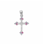 PENDENTIF ARGENT RHODIE CROIX OXYDES BLANCS SERTIS