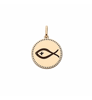 PENDENTIF ARGENT ET DORURE JAUNE GRAVURE ICHTHUS (POISSON)