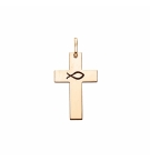 PENDENTIF ARGENT ET DORURE JAUNE CROIX GRUVURE ICHTHUS (POISSON)