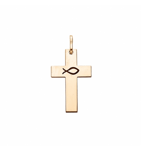 PENDENTIF ARGENT ET DORURE JAUNE CROIX GRAVURE ICHTHUS (POISSON)