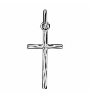 PENDENTIF PETITE CROIX ARGENT RHODIE "GRAVURE ASPECT BOIS"