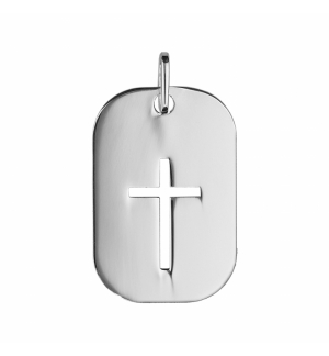 PENDENTIF ARGENT RHODIE PLAQUE RECTANGULAIRE AVEC CROIX AJOUREE