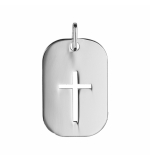 PENDENTIF ARGENT RHODIE PLAQUE RECTANGULAIRE AVEC CROIX AJOUREE