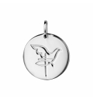 PENDENTIF ARGENT RHODIE MEDAILLE RONDE COLOMBE AVEC CROIX