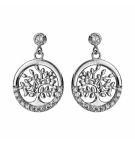 BOUCLES D'OREILLES TIGE ARGENT RHODIE ARBRE DE VIE OXYDES BLANCS SERTIS