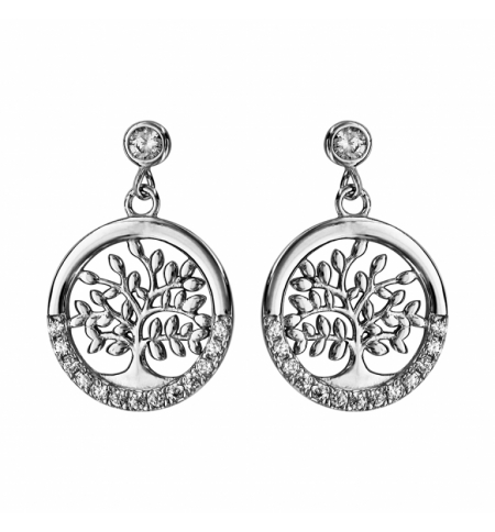BOUCLES D'OREILLES TIGE ARGENT RHODIE ARBRE DE VIE OXYDES BLANCS SERTIS BOUCLES D'OREILLES TIGE ARGENT RHODIE ARBRE DE VIE OXYDES BLANCS SERTIS