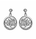 BOUCLES D'OREILLES TIGE ARGENT RHODIE ARBRE DE VIE OXYDES BLANCS SERTIS
