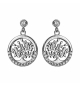 BOUCLES D'OREILLES TIGE ARGENT RHODIE ARBRE DE VIE OXYDES BLANCS SERTIS