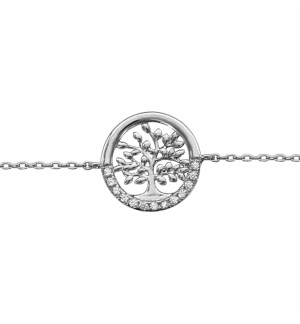 BRACELET ARGENT RHODIE ARBRE DE VIE OXYDES BLANCS SERTIS 16+3CM 