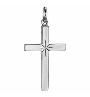 PENDENTIF CROIX ARGENT RHODIE GRAND MODELE DIAMANTE ETOILE 27MM