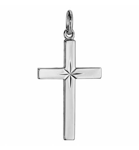 PENDENTIF CROIX ARGENT RHODIE GRAND MODELE DIAMANTE ETOILE 27MM