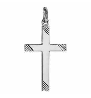 PENDENTIF CROIX ARGENT RHODIE GRAND MODELE STRIE 27MM
