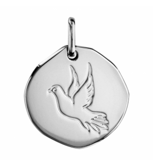PENDENTIF ARGENT RHODIE GALET 18MM AVEC COLOMBE