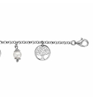BRACELET ARGENT RHODIE 5 PAMPILLES RONDELLES ARBRE DE VIE ET 4 PERLES IMITATIONS