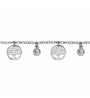BRACELET ARGENT RHODIE 3 PAMPILLES RONDELLES ARBRE DE VIE ET 2 OXYDES BLANCS SER