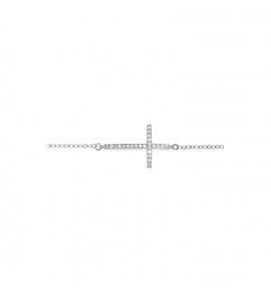 BRACELET ARGENT RHODIE GRANDE CROIX COUCHEE OXYDES MICRO SERTIS 16+2CM