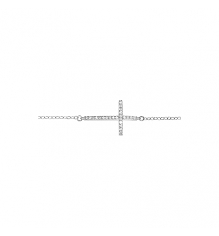 BRACELET ARGENT RHODIE GRANDE CROIX COUCHEE OXYDES MICRO SERTIS 16+2CM