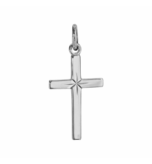 PENDENTIF CROIX ARGENT RHODIE DIAMANTE ETOILE 22MM dim 20x12 mm