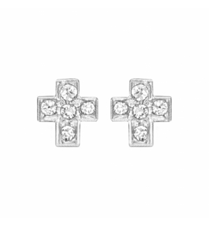BOUCLES D'OREILLES TIGE ARGENT RHODIE CROIX DIM 6 X 5 MM OXYDES DE ZIRCONIUM SER