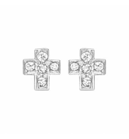 BOUCLES D'OREILLES TIGE ARGENT RHODIE CROIX DIM 6 X 5 MM OXYDES DE ZIRCONIUM SER
