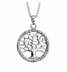 COLLIER ARGENT RHODIE ARBRE DE VIE OXYDES BLANCS SERTIS 42+3CM