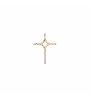 PENDENTIF CROIX ARGENT ET DORURE JAUNE AVEC OXYDES BLANCS SERTIS