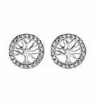 BOUCLES D'OREILLES TIGE ARGENT RHODIE ARBRE DE VIE OXYDES BLANCS SERTIS